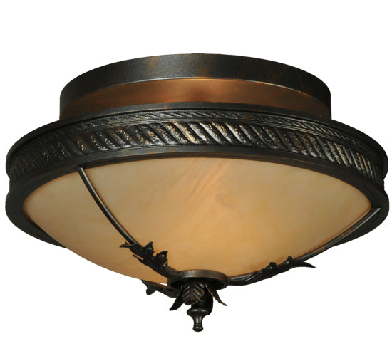 Meyda Lighting Hoja 15" 2-Light French Bronze Semi-flush Mount Ceiling Light With Sahara Taupe Idalight Shade