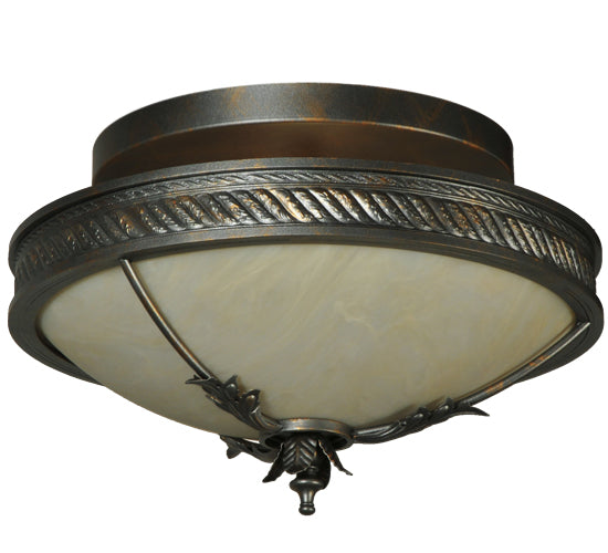 Meyda Lighting Hoja 15" 2-Light French Bronze Semi-flush Mount Ceiling Light With Sahara Taupe Idalight Shade