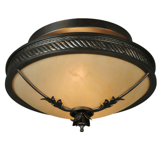 Meyda Lighting Hoja 15" 2-Light French Bronze Semi-flush Mount Ceiling Light With Sahara Taupe Idalight Shade