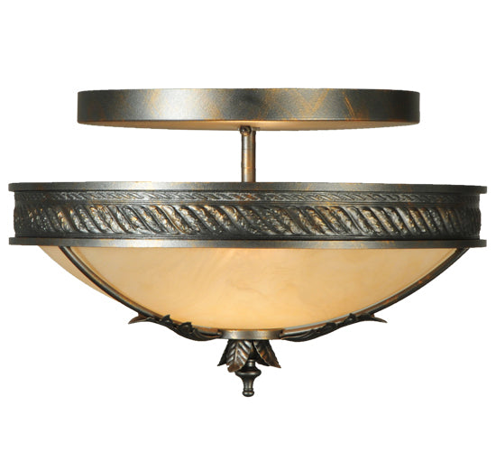 Meyda Lighting Hoja 15" 2-Light French Bronze Semi-flush Mount Ceiling Light With Sahara Taupe Idalight Shade