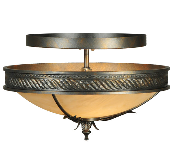 Meyda Lighting Hoja 15" 2-Light French Bronze Semi-flush Mount Ceiling Light With Sahara Taupe Idalight Shade