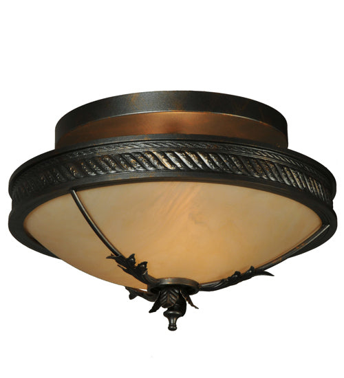 Meyda Lighting Hoja 15" 2-Light French Bronze Semi-flush Mount Ceiling Light With Sahara Taupe Idalight Shade