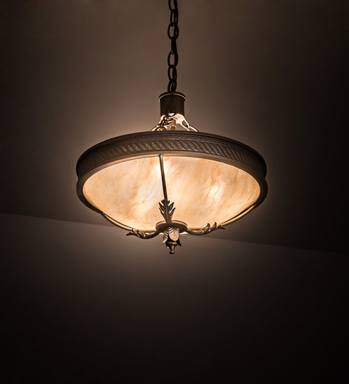 Meyda Lighting Hoja 15" 3-Light French Bronze Inverted Pendant Light With Sahara Taupe Idalight Shade
