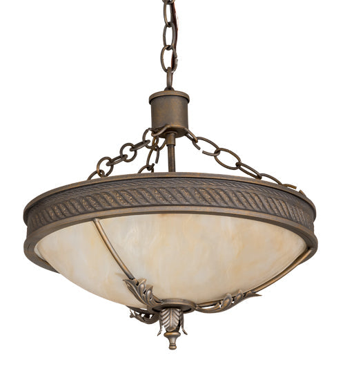 Meyda Lighting Hoja 15" 3-Light French Bronze Inverted Pendant Light With Sahara Taupe Idalight Shade