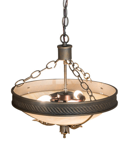 Meyda Lighting Hoja 15" 3-Light French Bronze Inverted Pendant Light With Sahara Taupe Idalight Shade