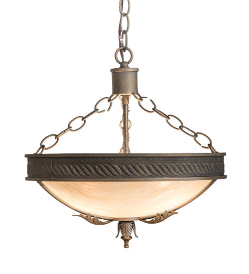 Meyda Lighting Hoja 15" 3-Light French Bronze Inverted Pendant Light With Sahara Taupe Idalight Shade