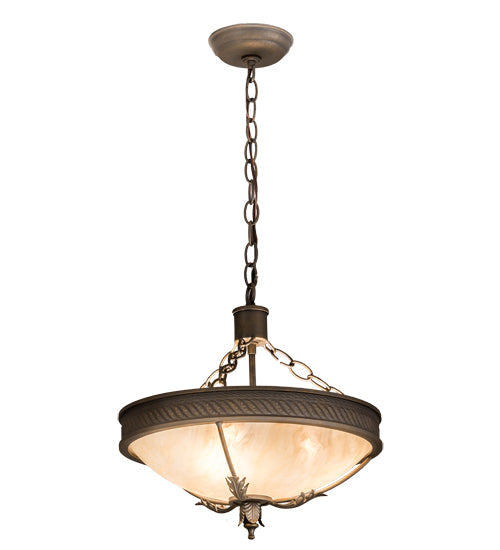 Meyda Lighting Hoja 15" 3-Light French Bronze Inverted Pendant Light With Sahara Taupe Idalight Shade