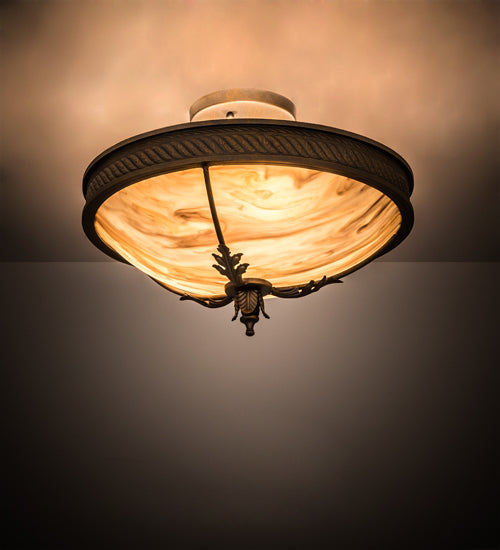 Meyda Lighting Hoja 15" 3-Light French Bronze Semi-flush Mount Light With Travertine Idalight Shade