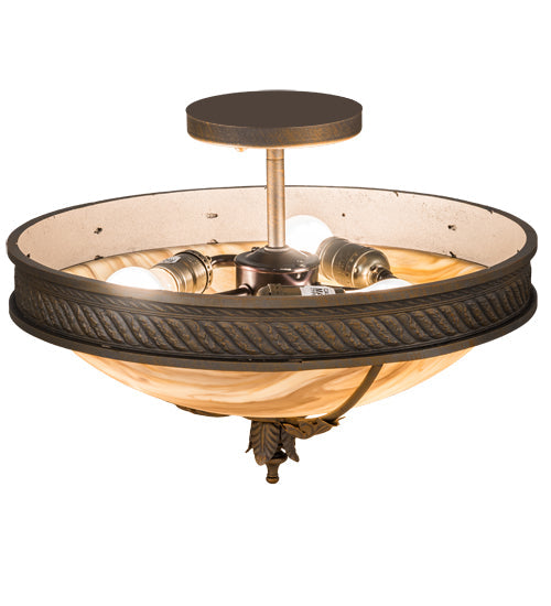Meyda Lighting Hoja 15" 3-Light French Bronze Semi-flush Mount Light With Travertine Idalight Shade