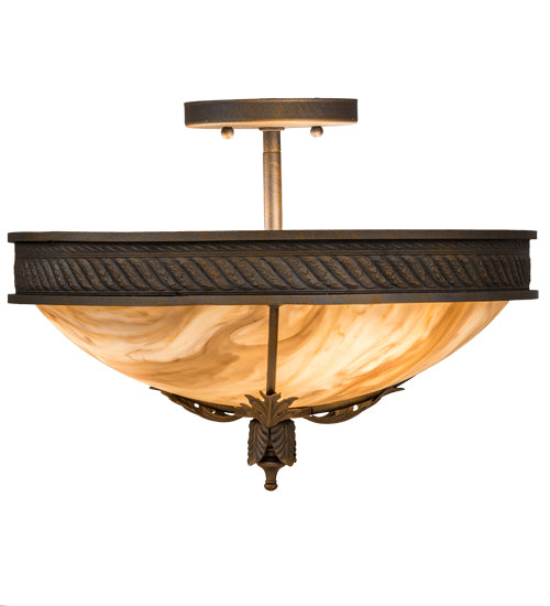 Meyda Lighting Hoja 15" 3-Light French Bronze Semi-flush Mount Light With Travertine Idalight Shade