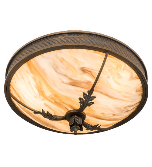 Meyda Lighting Hoja 15" 3-Light French Bronze Semi-flush Mount Light With Travertine Idalight Shade