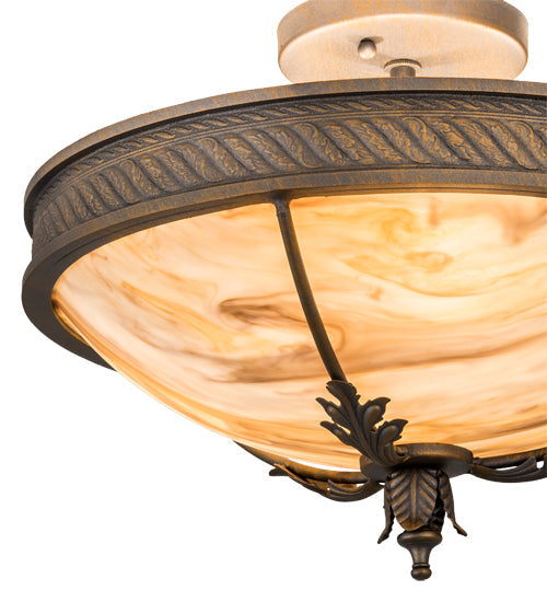 Meyda Lighting Hoja 15" 3-Light French Bronze Semi-flush Mount Light With Travertine Idalight Shade
