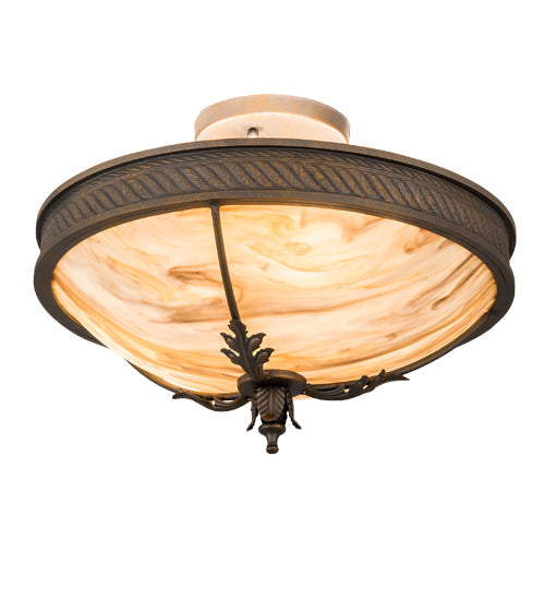 Meyda Lighting Hoja 15" 3-Light French Bronze Semi-flush Mount Light With Travertine Idalight Shade