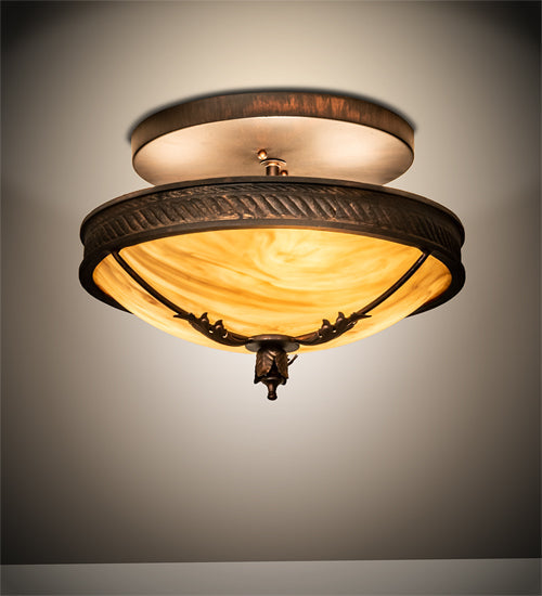 Meyda Lighting Hoja 15" 3-Light Rokusho Semi-flush Mount Light With Beige Travertine Idalight Shade