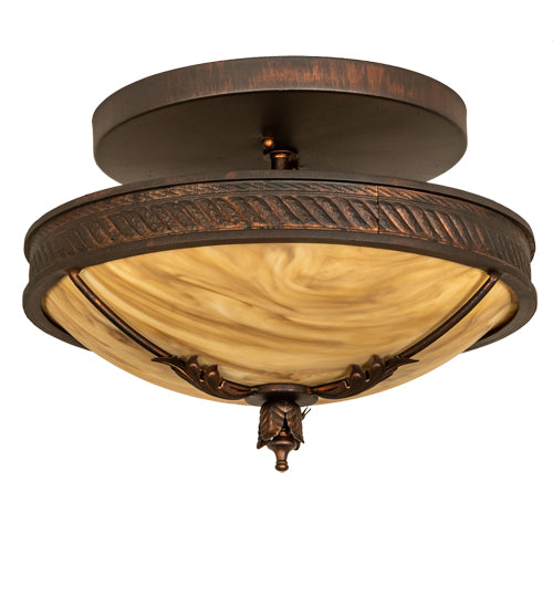 Meyda Lighting Hoja 15" 3-Light Rokusho Semi-flush Mount Light With Beige Travertine Idalight Shade
