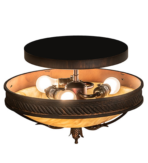 Meyda Lighting Hoja 15" 3-Light Rokusho Semi-flush Mount Light With Beige Travertine Idalight Shade