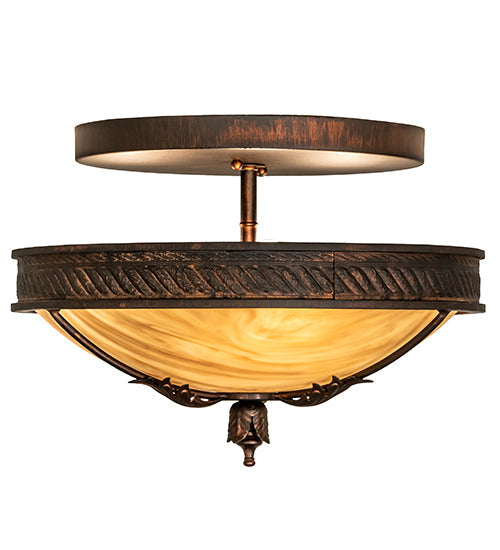 Meyda Lighting Hoja 15" 3-Light Rokusho Semi-flush Mount Light With Beige Travertine Idalight Shade