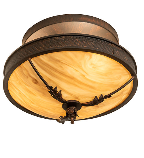 Meyda Lighting Hoja 15" 3-Light Rokusho Semi-flush Mount Light With Beige Travertine Idalight Shade