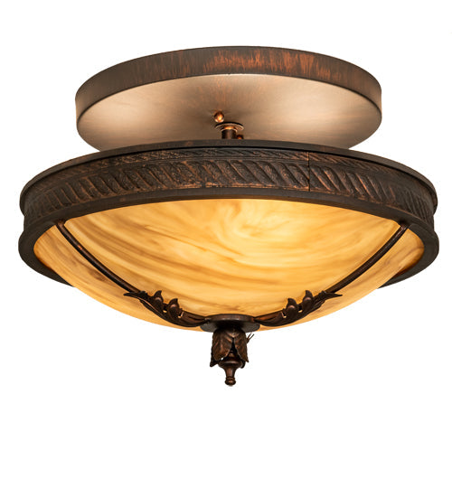 Meyda Lighting Hoja 15" 3-Light Rokusho Semi-flush Mount Light With Beige Travertine Idalight Shade