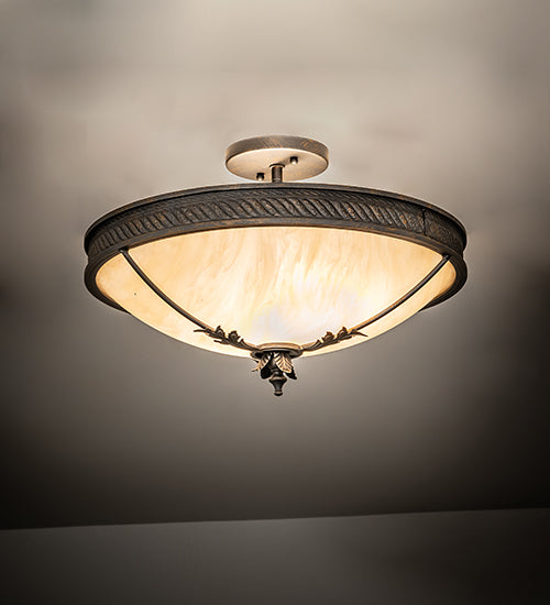 Meyda Lighting Hoja 18" 2-Light French Bronze Semi-flush Mount Light With Sahara Taupe Idalight Shade
