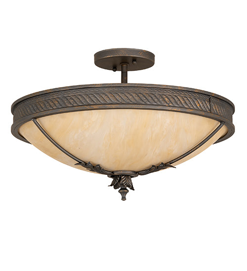 Meyda Lighting Hoja 18" 2-Light French Bronze Semi-flush Mount Light With Sahara Taupe Idalight Shade