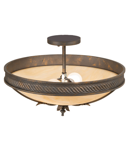 Meyda Lighting Hoja 18" 2-Light French Bronze Semi-flush Mount Light With Sahara Taupe Idalight Shade