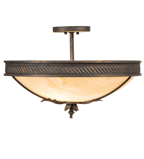Meyda Lighting Hoja 18" 2-Light French Bronze Semi-flush Mount Light With Sahara Taupe Idalight Shade