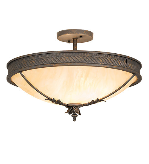 Meyda Lighting Hoja 18" 2-Light French Bronze Semi-flush Mount Light With Sahara Taupe Idalight Shade