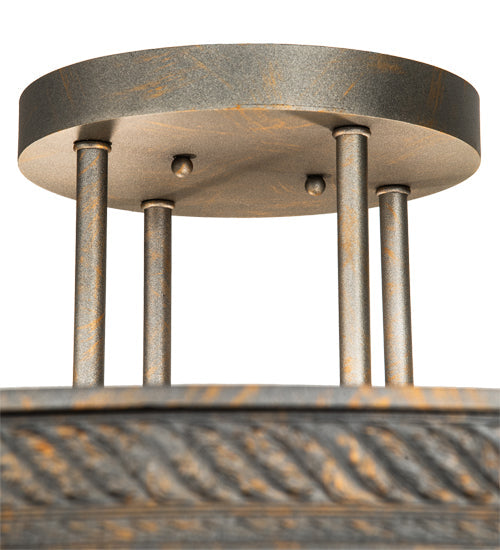 Meyda Lighting Hoja 30" 4-Light French Bronze Semi-flush Mount Ceiling Light With Sahara Taupe Idalight Shade