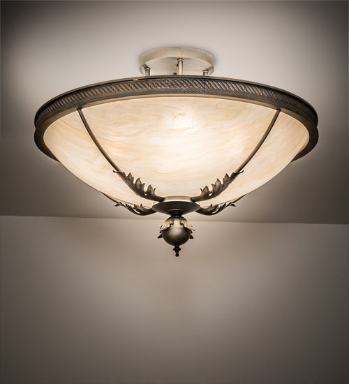 Meyda Lighting Hoja 30" 4-Light French Bronze Semi-flush Mount Ceiling Light With Sahara Taupe Idalight Shade