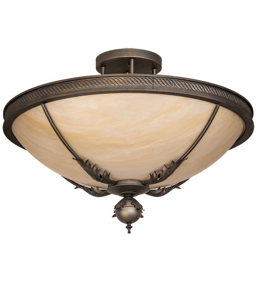 Meyda Lighting Hoja 30" 4-Light French Bronze Semi-flush Mount Ceiling Light With Sahara Taupe Idalight Shade