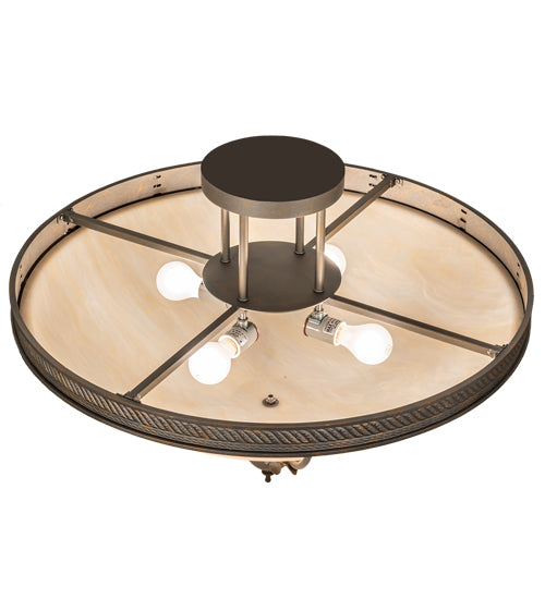Meyda Lighting Hoja 30" 4-Light French Bronze Semi-flush Mount Ceiling Light With Sahara Taupe Idalight Shade