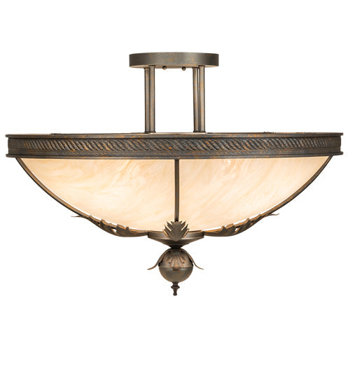 Meyda Lighting Hoja 30" 4-Light French Bronze Semi-flush Mount Ceiling Light With Sahara Taupe Idalight Shade