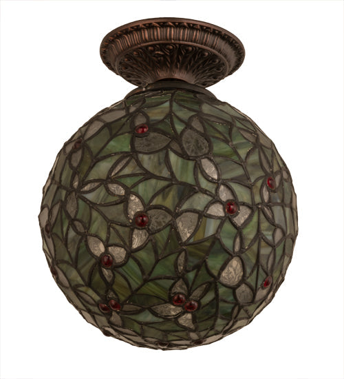 Meyda Lighting Holly Ball 9" Antique Semi-flush Mount Light With Multi-Colored Stained Shade Glass