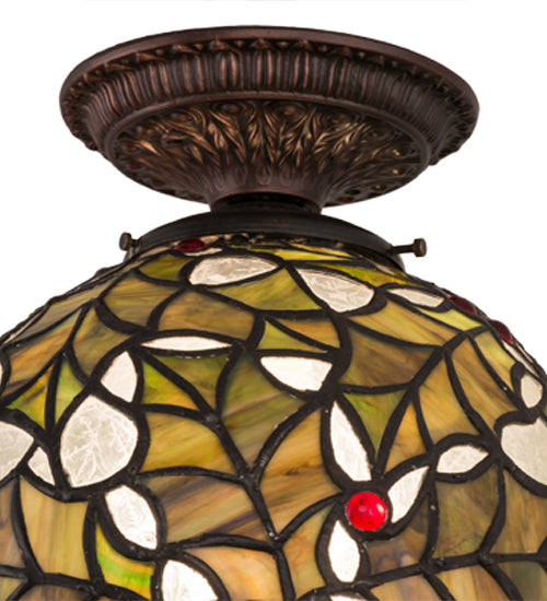 Meyda Lighting Holly Ball 9" Antique Semi-flush Mount Light With Multi-Colored Stained Shade Glass