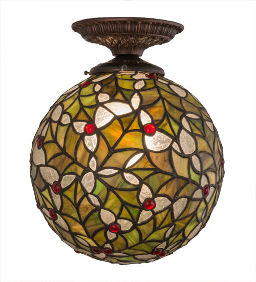 Meyda Lighting Holly Ball 9" Antique Semi-flush Mount Light With Multi-Colored Stained Shade Glass