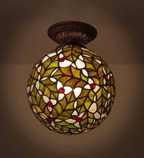 Meyda Lighting Holly Ball 9" Antique Semi-flush Mount Light With Multi-Colored Stained Shade Glass