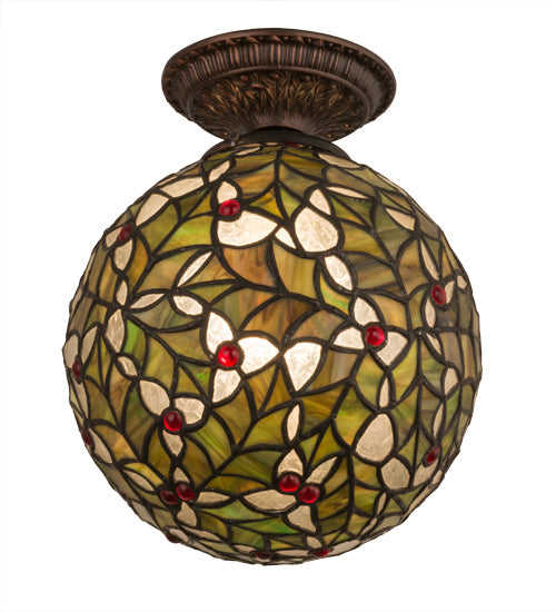 Meyda Lighting Holly Ball 9" Antique Semi-flush Mount Light With Multi-Colored Stained Shade Glass