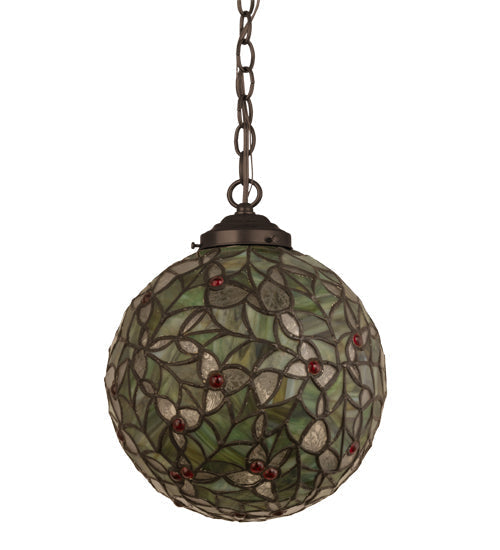 Meyda Lighting Holly Ball 9" Mahogany Bronze Mini Pendant Light With Multi-Colored Shade Glass