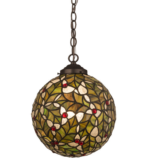 Meyda Lighting Holly Ball 9" Mahogany Bronze Mini Pendant Light With Multi-Colored Shade Glass