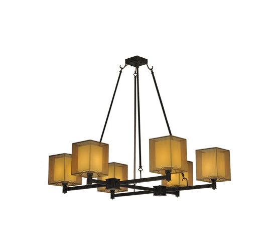 Meyda Lighting Horizon Bay 48" 6-Light Mahogany Bronze Chandelier With Beige Shade Glass