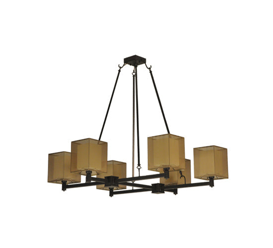 Meyda Lighting Horizon Bay 48" 6-Light Mahogany Bronze Chandelier With Beige Shade Glass