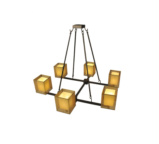 Meyda Lighting Horizon Bay 48" 6-Light Mahogany Bronze Chandelier With Beige Shade Glass