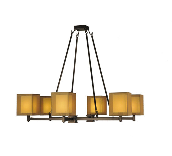 Meyda Lighting Horizon Bay 48" 6-Light Mahogany Bronze Chandelier With Beige Shade Glass