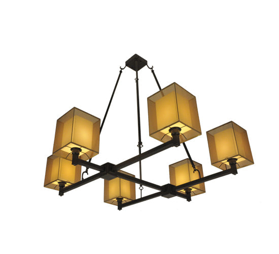Meyda Lighting Horizon Bay 48" 6-Light Mahogany Bronze Chandelier With Beige Shade Glass