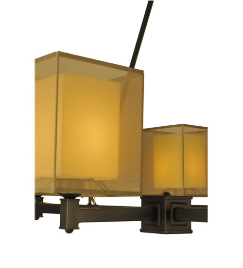 Meyda Lighting Horizon Bay 48" 6-Light Mahogany Bronze Chandelier With Beige Shade Glass