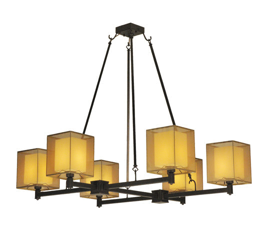Meyda Lighting Horizon Bay 48" 6-Light Mahogany Bronze Chandelier With Beige Shade Glass
