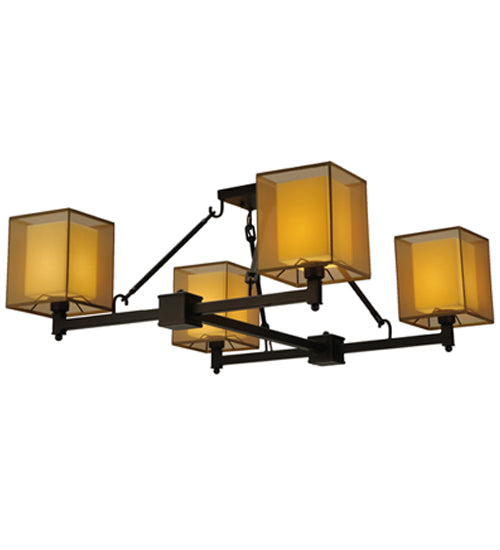 Meyda Lighting Horizon Bay 51" 4-Light Mahogany Bronze Semi-flush Mount Ceiling Light With Beige Idalight Shade