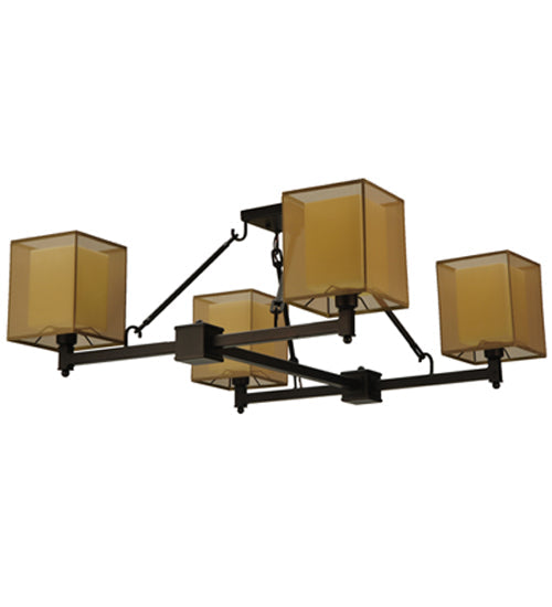 Meyda Lighting Horizon Bay 51" 4-Light Mahogany Bronze Semi-flush Mount Ceiling Light With Beige Idalight Shade