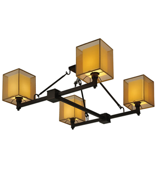 Meyda Lighting Horizon Bay 51" 4-Light Mahogany Bronze Semi-flush Mount Ceiling Light With Beige Idalight Shade